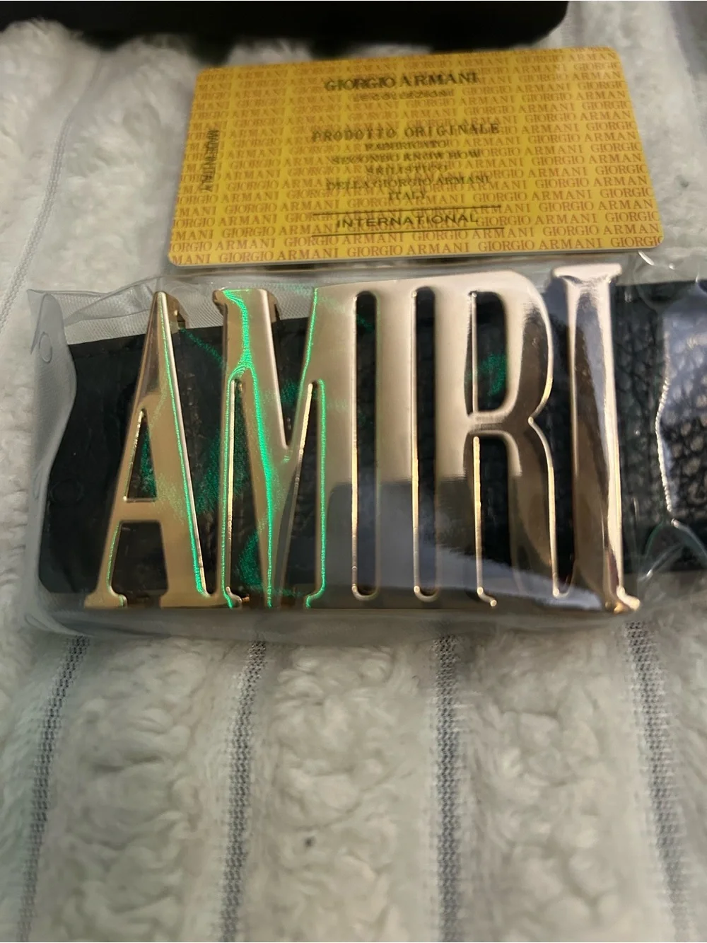Giorgio Armani Black Leather Belt with Gold AMRI Logo Buckle